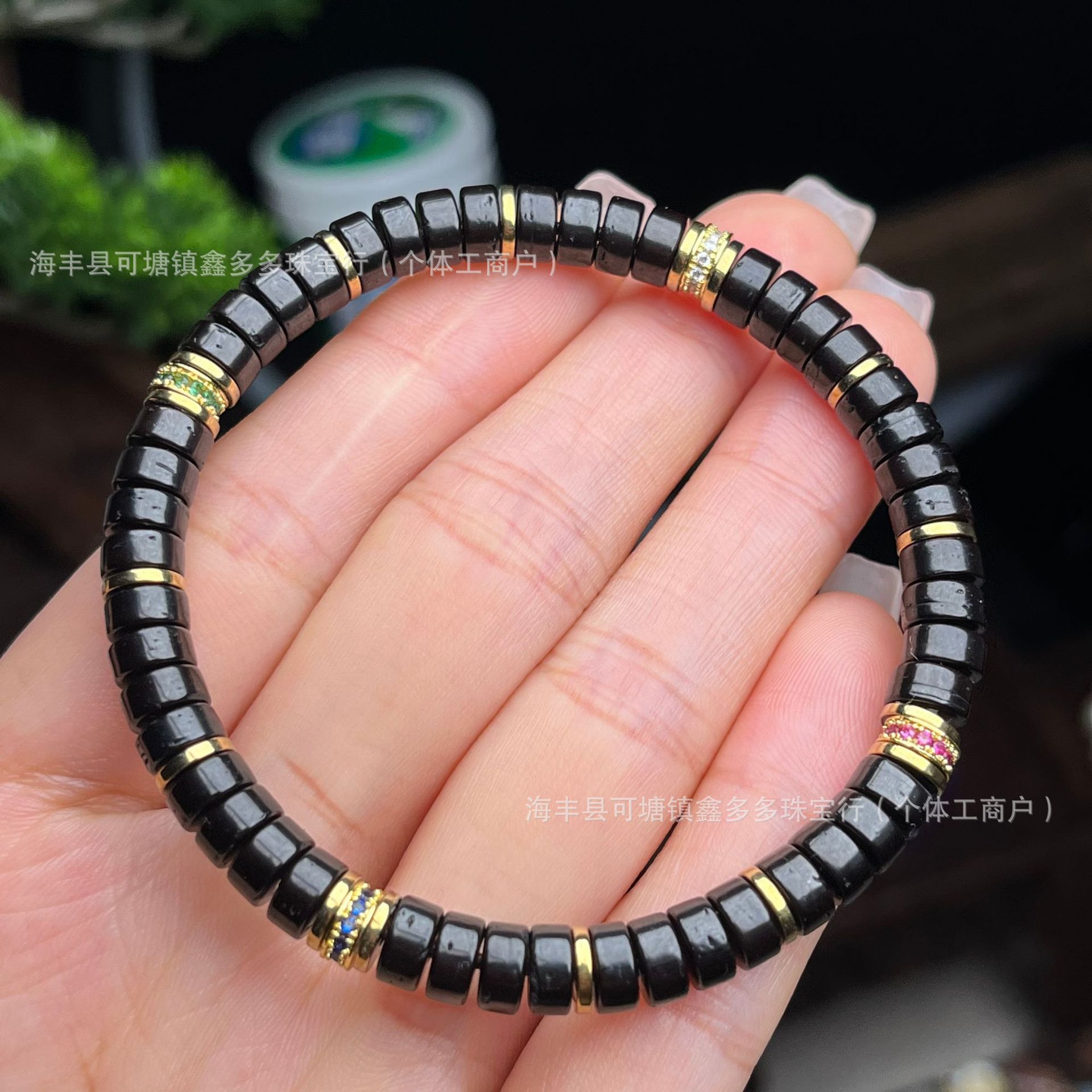Black Gold Coconut Shell Disc Bracelet, 6mm Natural Coconut Beads with Brass Accents, Handmade Braided Adjustable Layered Men's Jewelry for Stacking