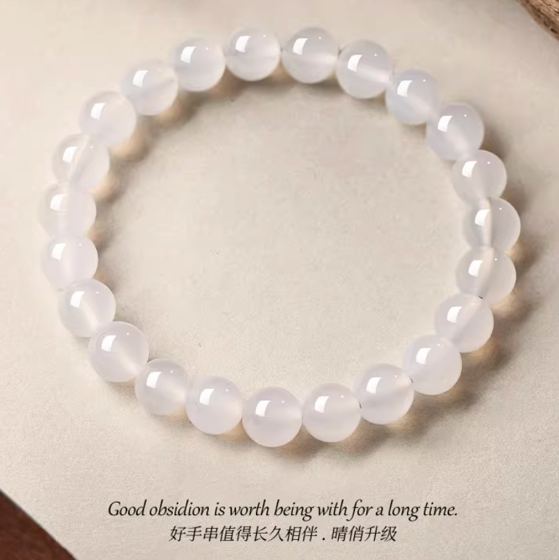 Natural Ice White Agate Bracelet | Unisex Single Circle Raw Stone Beads, Gold Element Supplement, Birthday Gift