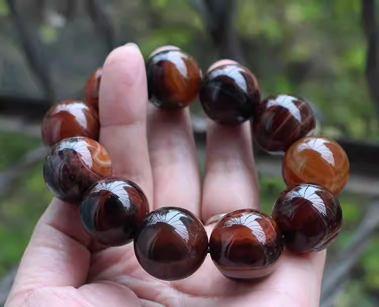 Men’s Dream Lace Agate Beaded Bracelet | 20mm Round Agate Stone Bracelet for Men thumbnail